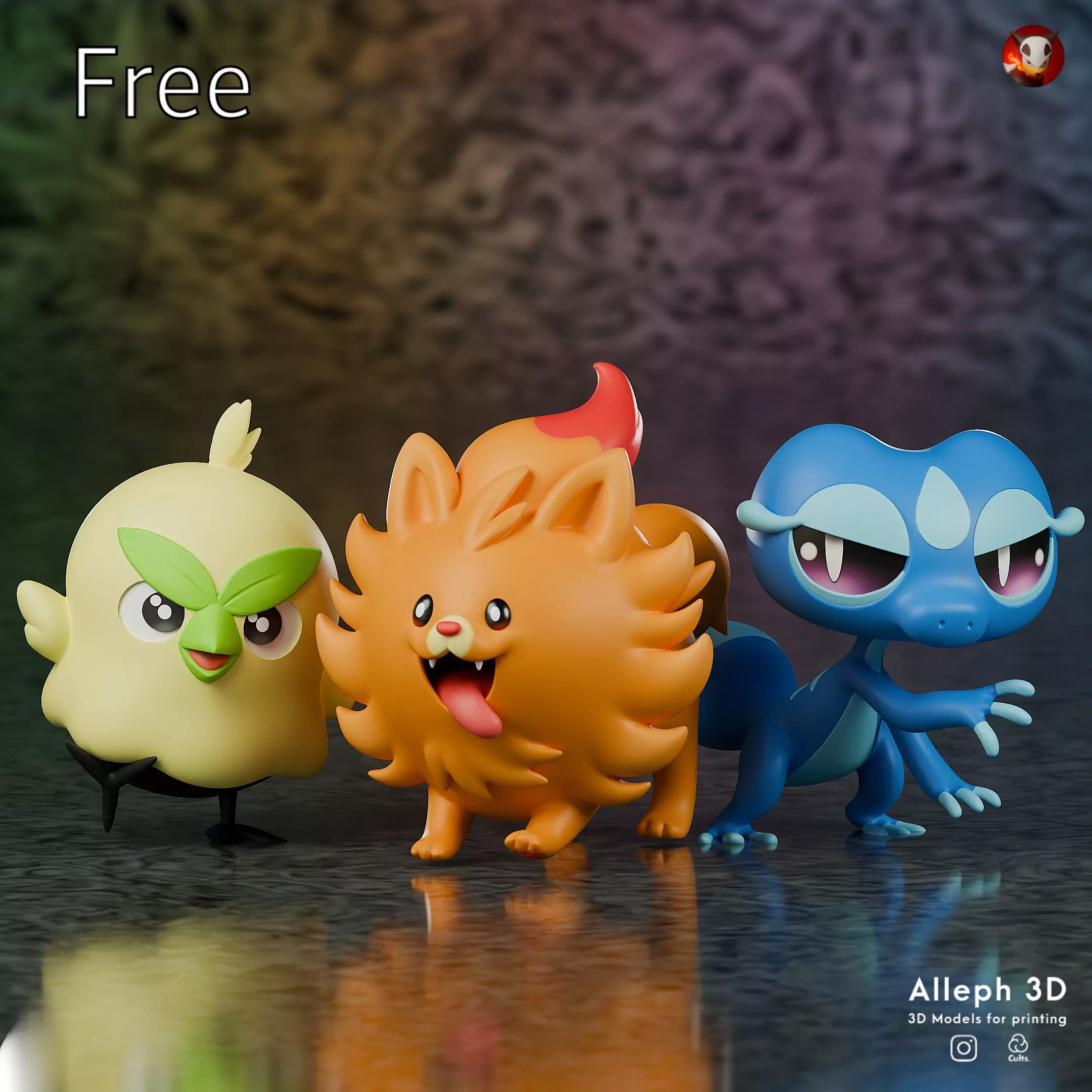 POKEMON FREE MULTICOLOR gen 10 starters pombon browt and gecqua Free 3D print model