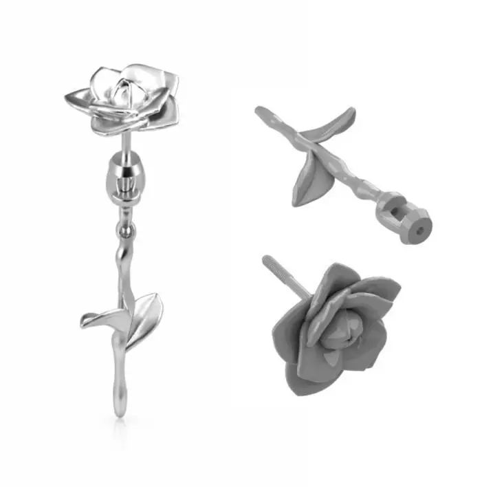 Monoearring Rose Realistic Jewelry 3D Model 3D print model 3D print model