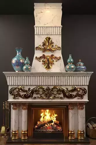 Classic Marble Fireplace - High Quality 3D Model 04