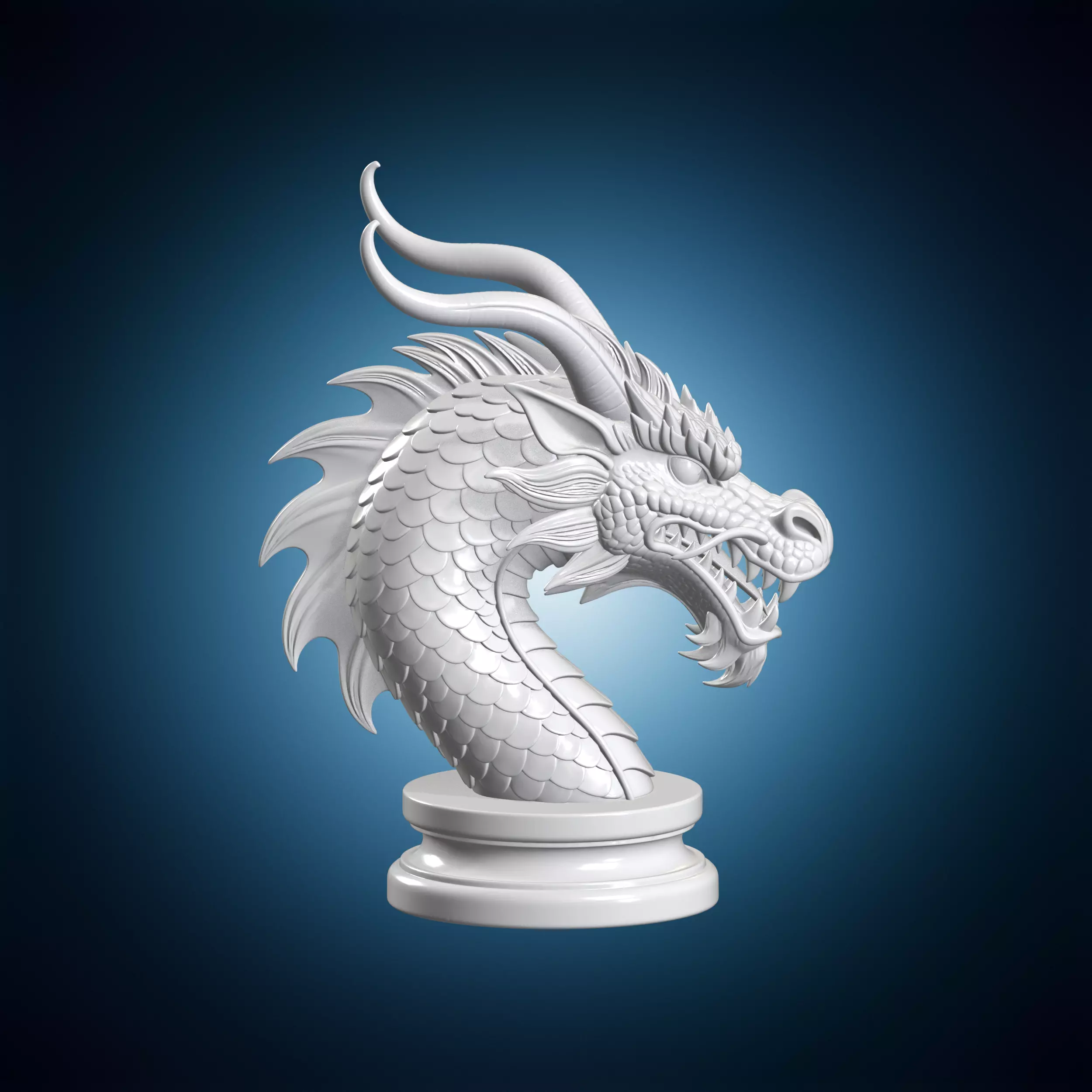 Dragon Head Bust Round Pedestal 3D print model