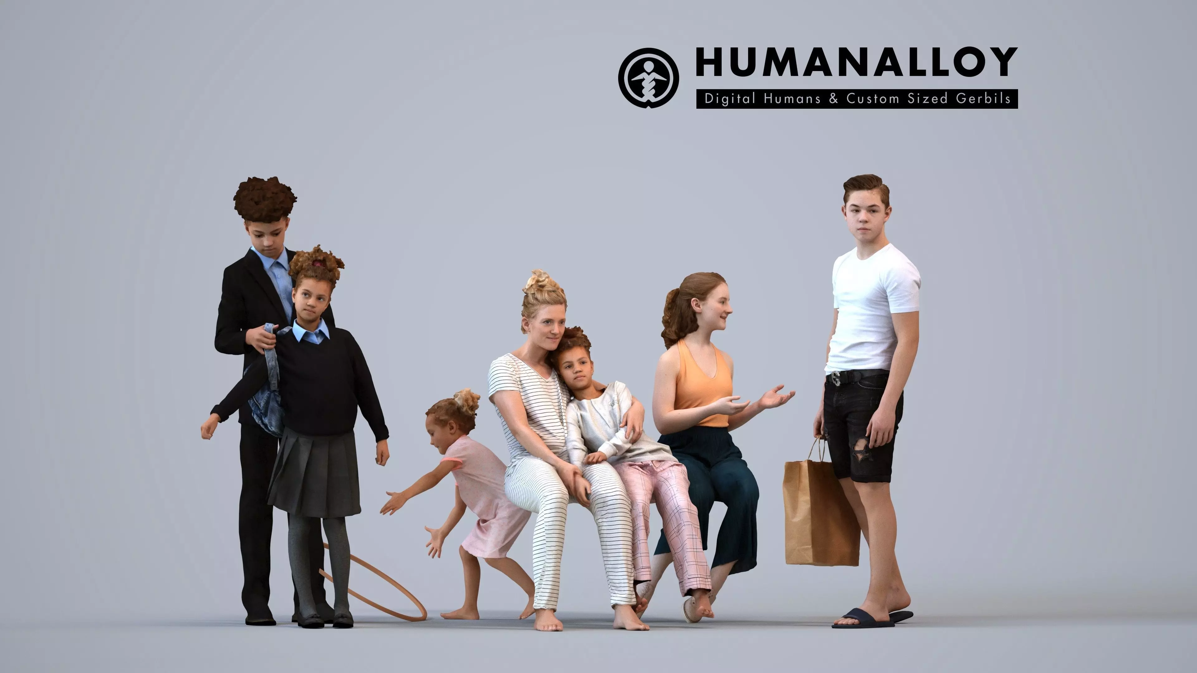 Basics0159 - A set containing 5 models of male and female teens 3D model