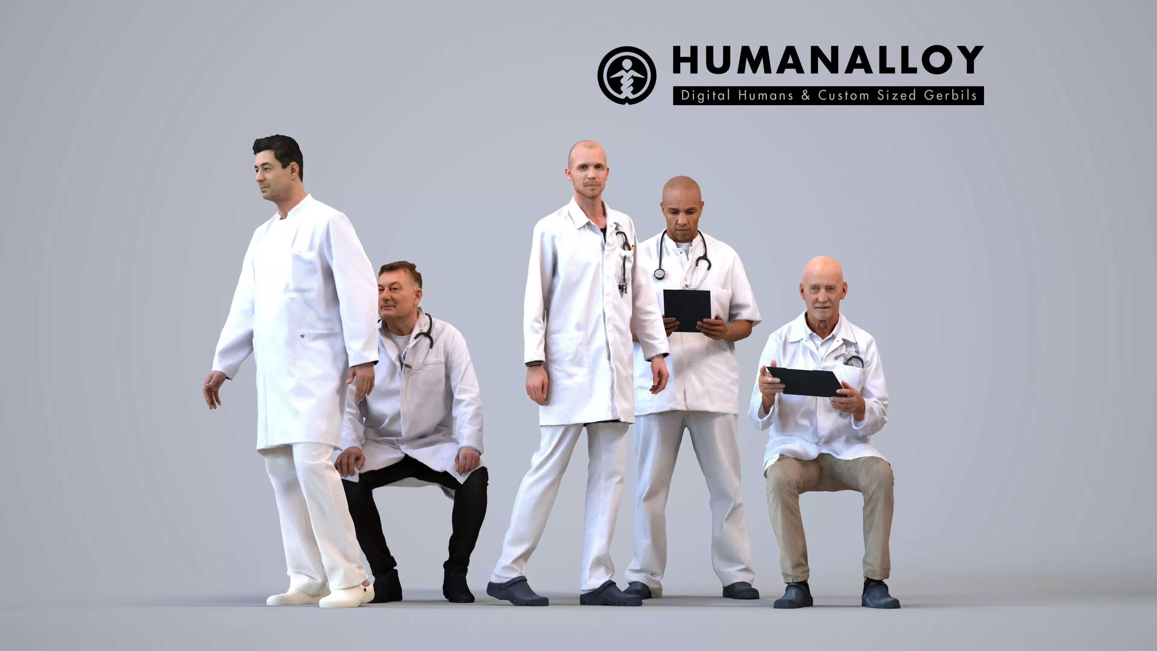 Basics0190 - A set containing 5 models of male adults in the 3D model