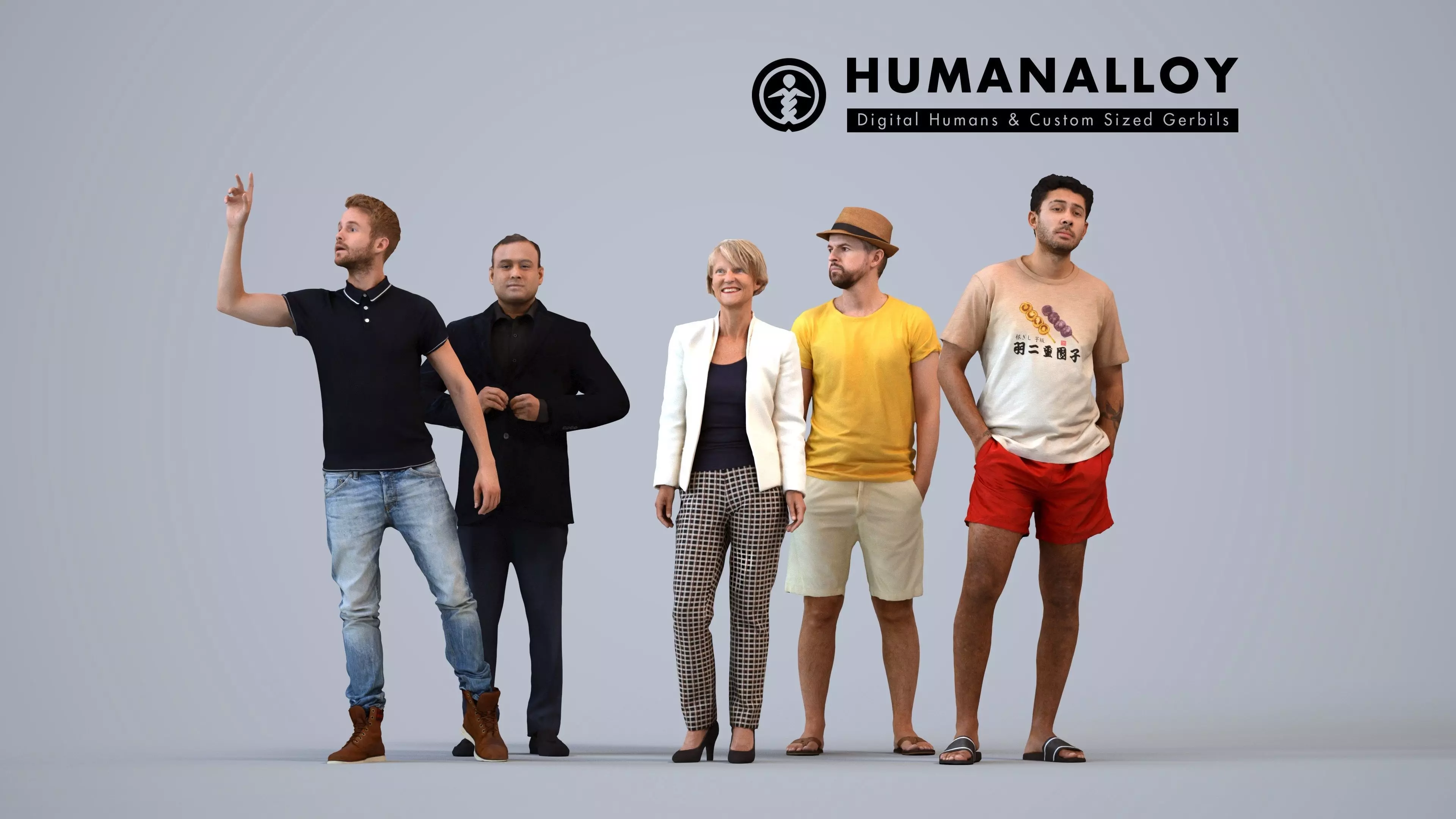 Basics0281 - A set containing 5 models of male and female 3D model