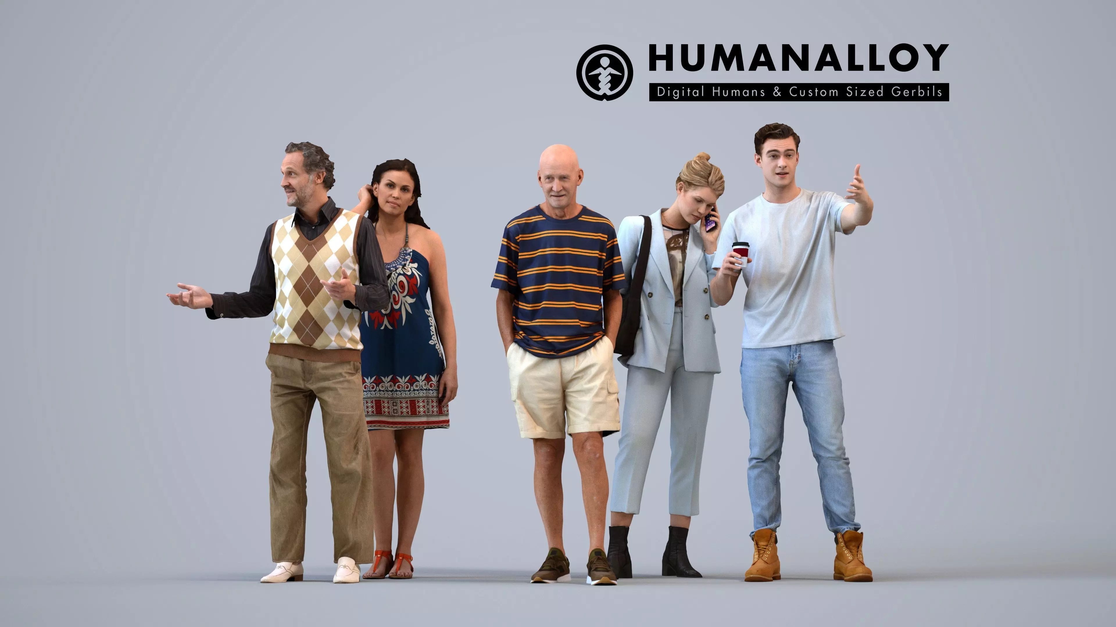 Basics0300 - A set containing 5 models of male and female 3D model