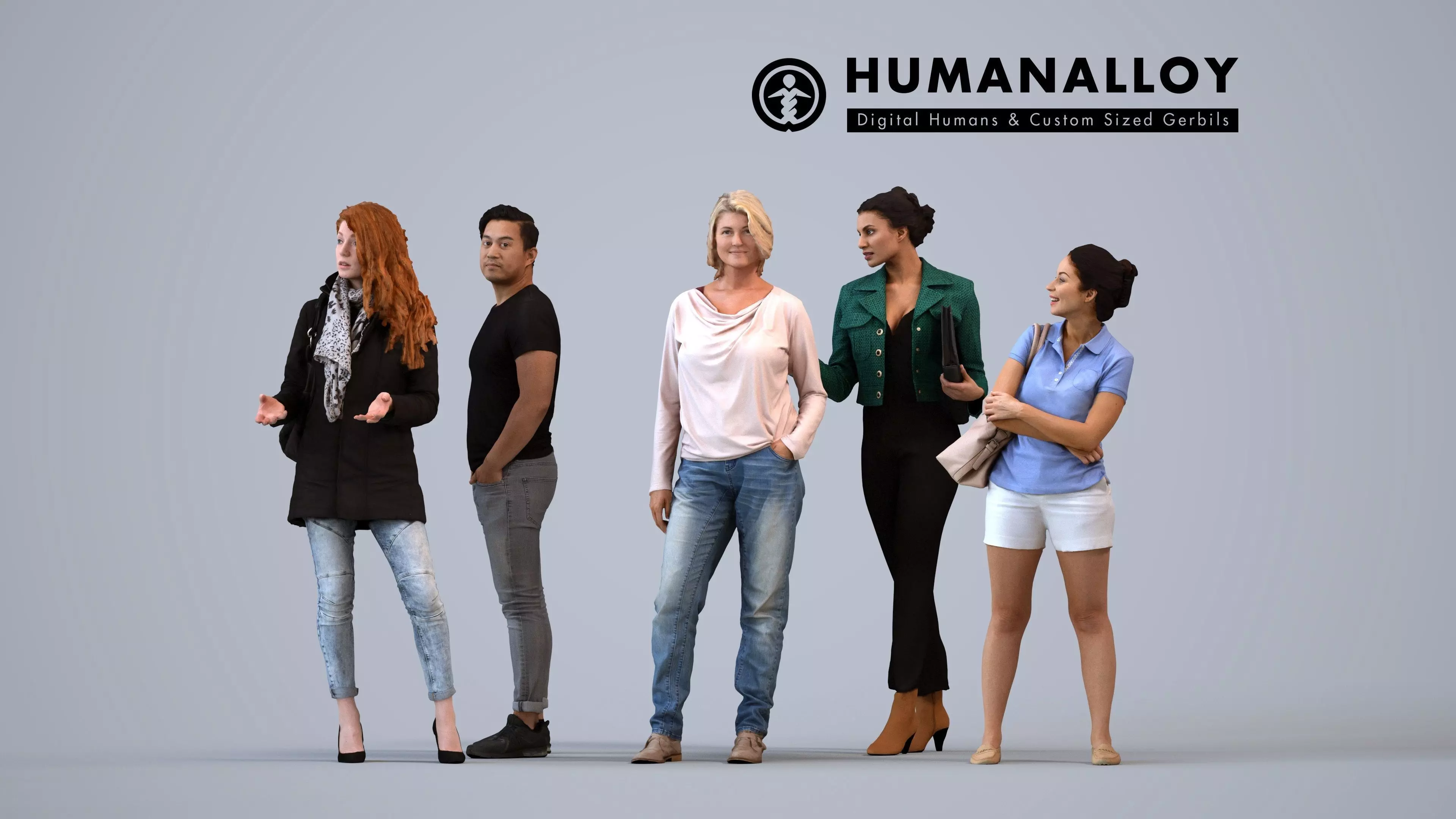 Basics0345 - A set containing 5 models of male and female 3D model