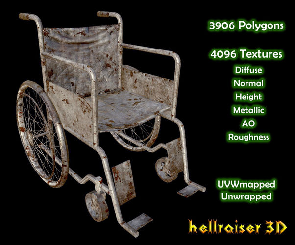 Wheelchair - PBR - Old Textured Low-poly 3D model