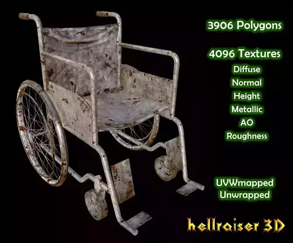 Wheelchair - PBR - Old Textured Low-poly 3D model
