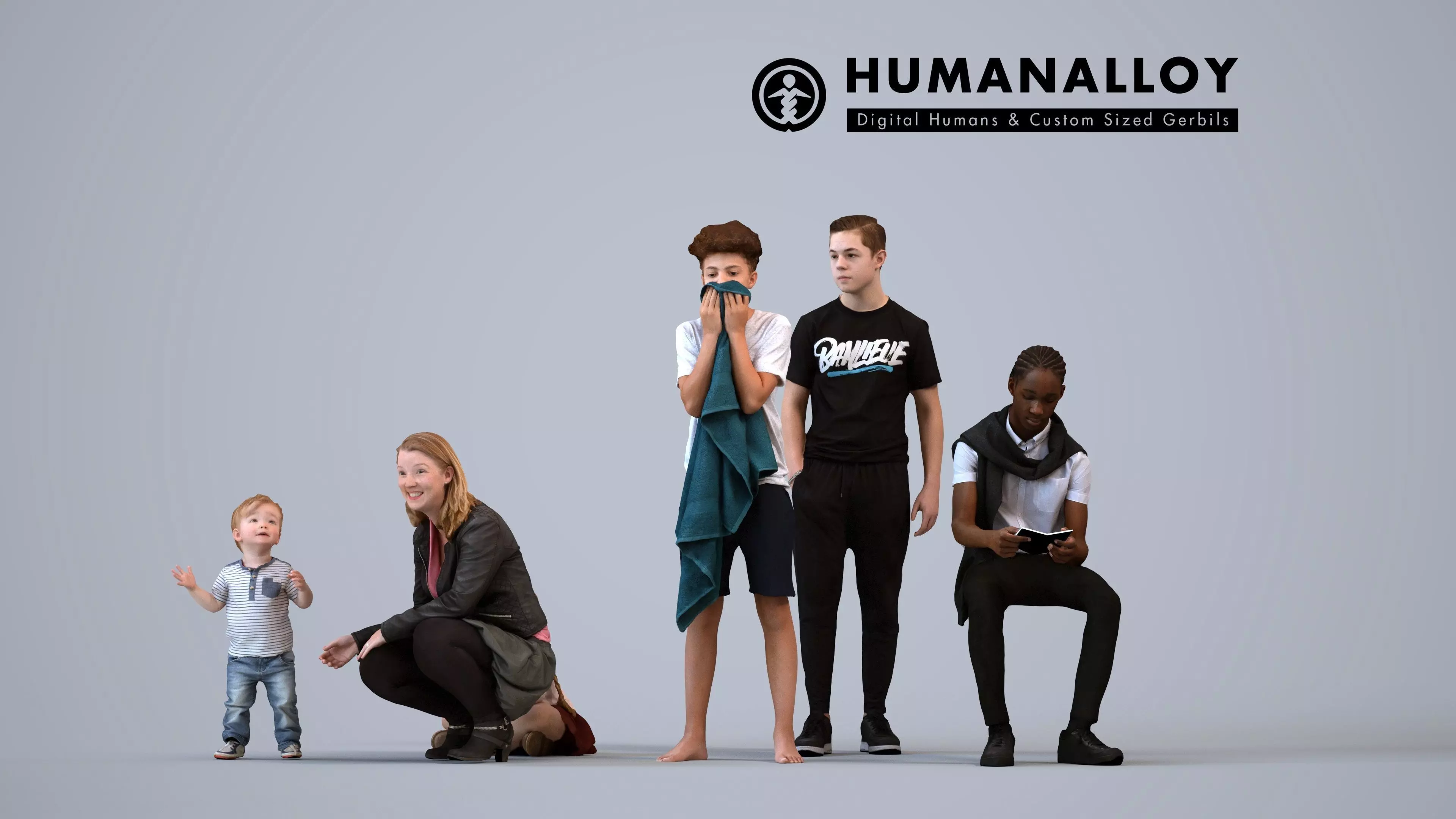 Basics0381 - A set containing 5 models of male and female teens 3D model