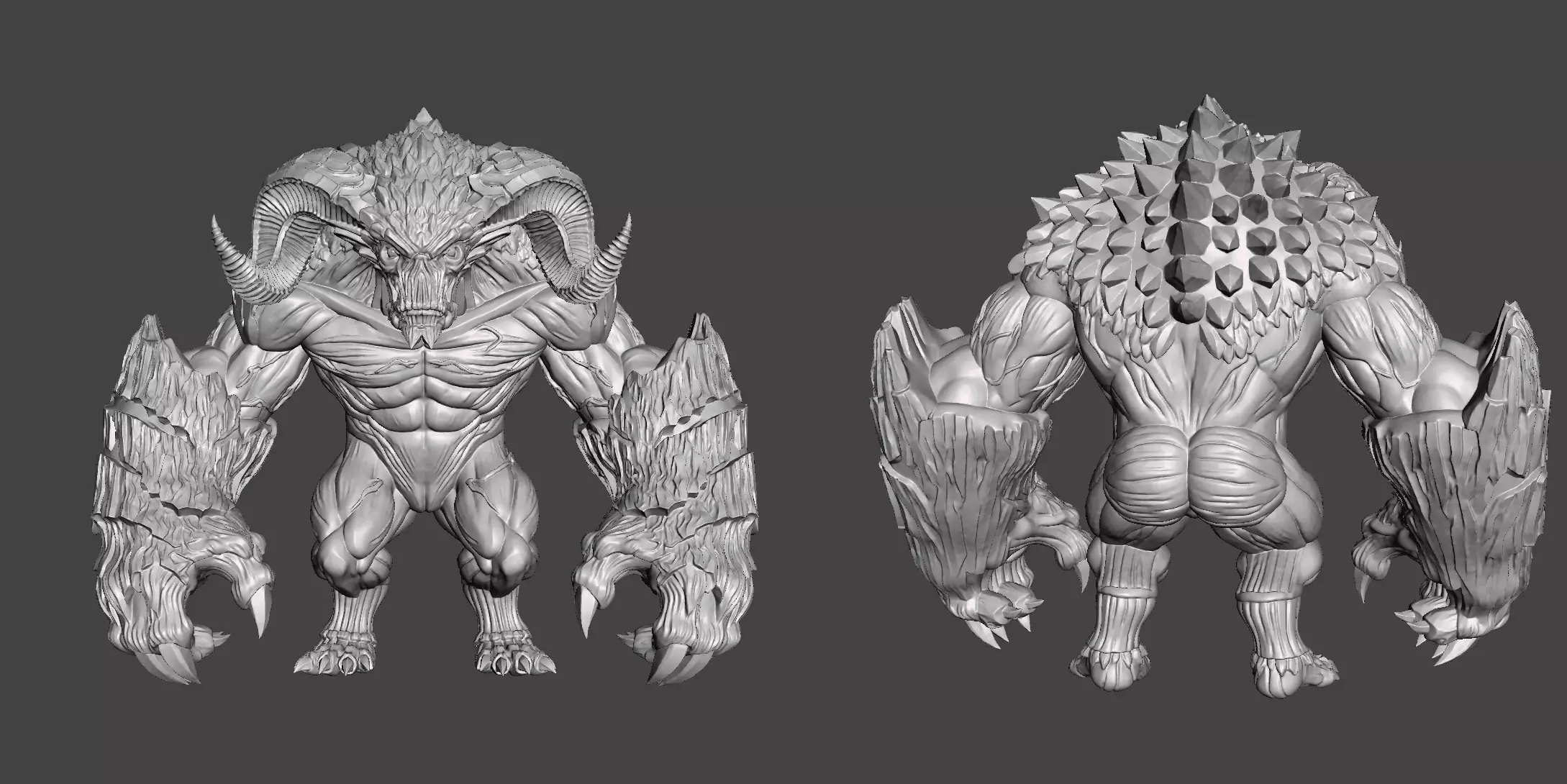 Horned Abyss Titan Dark Fantasy Monster Statue 3D print model
