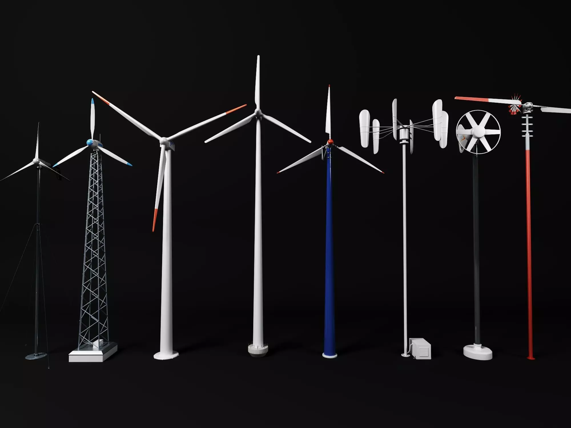Wind Turbine Models Pack Various Types Low-poly 3D model