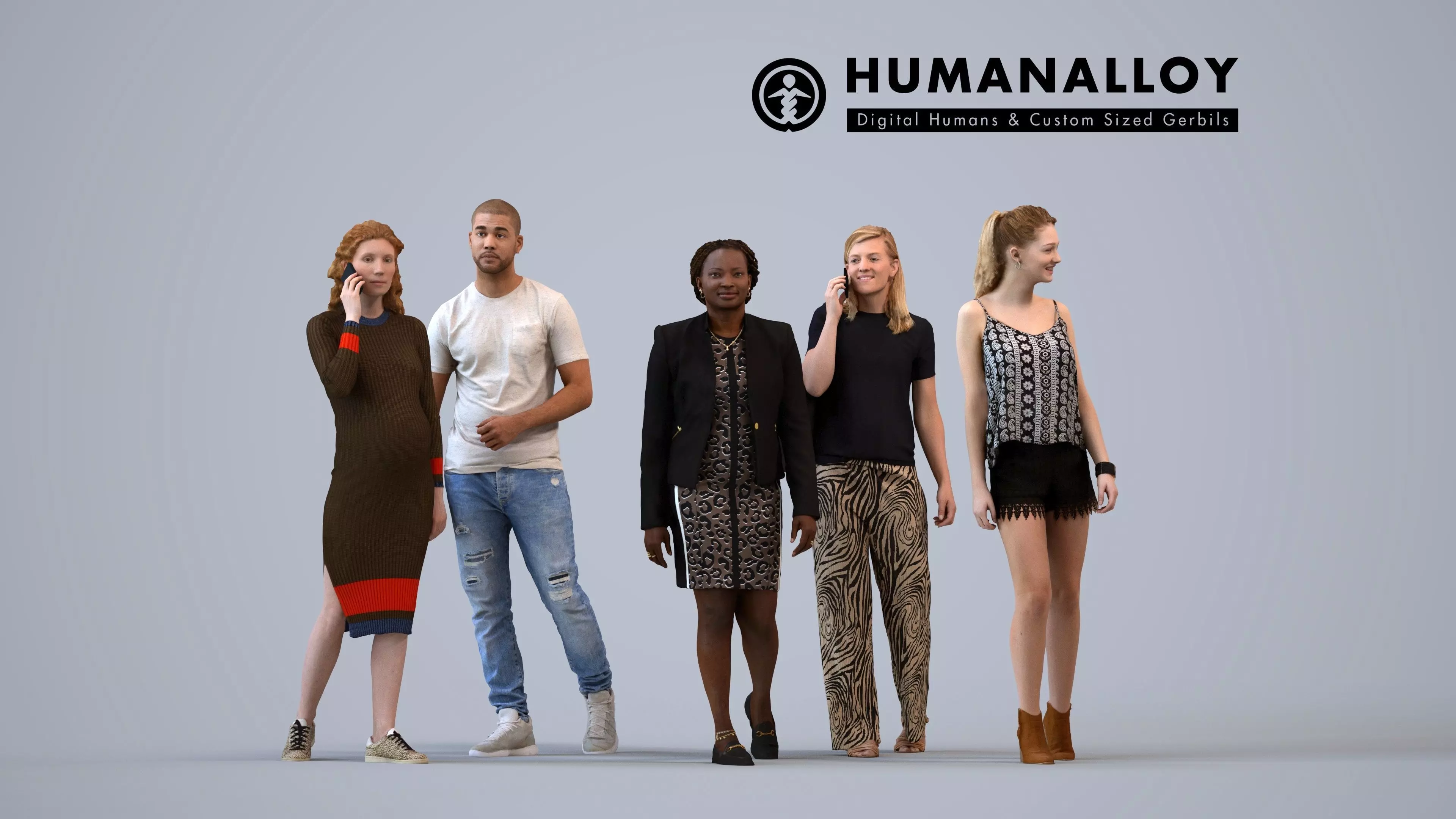 Basics0482 - A set containing 5 models of male and female 3D model