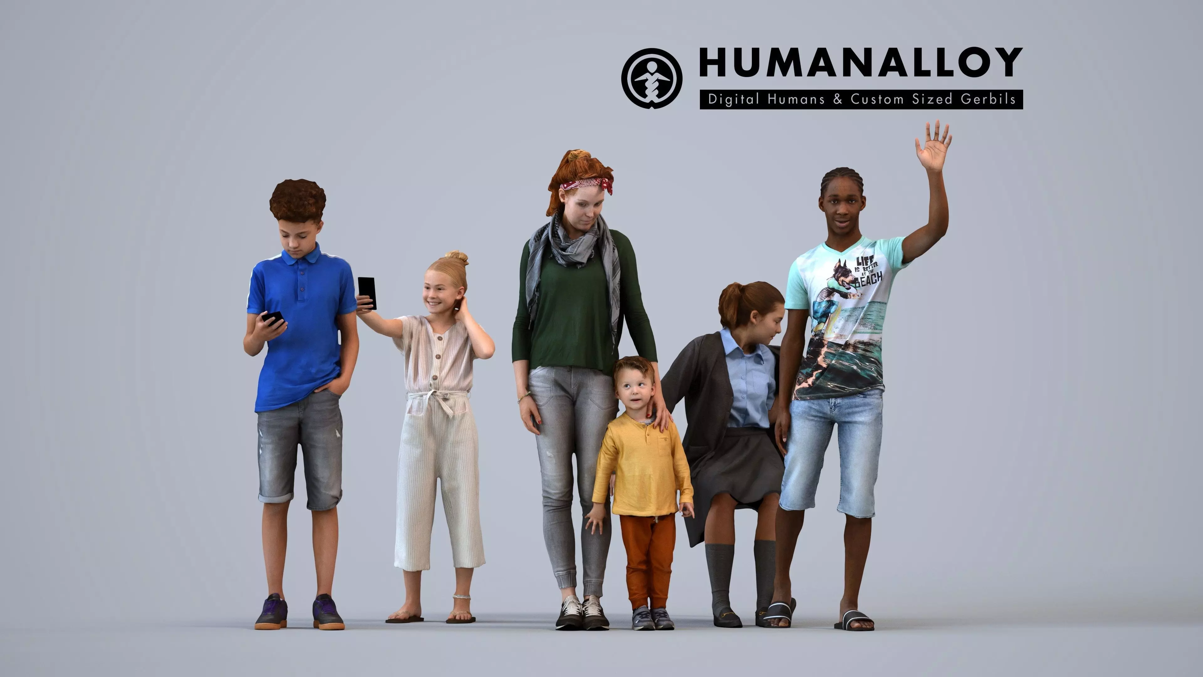 Basics0485 - A set containing 5 models of male and female teens 3D model