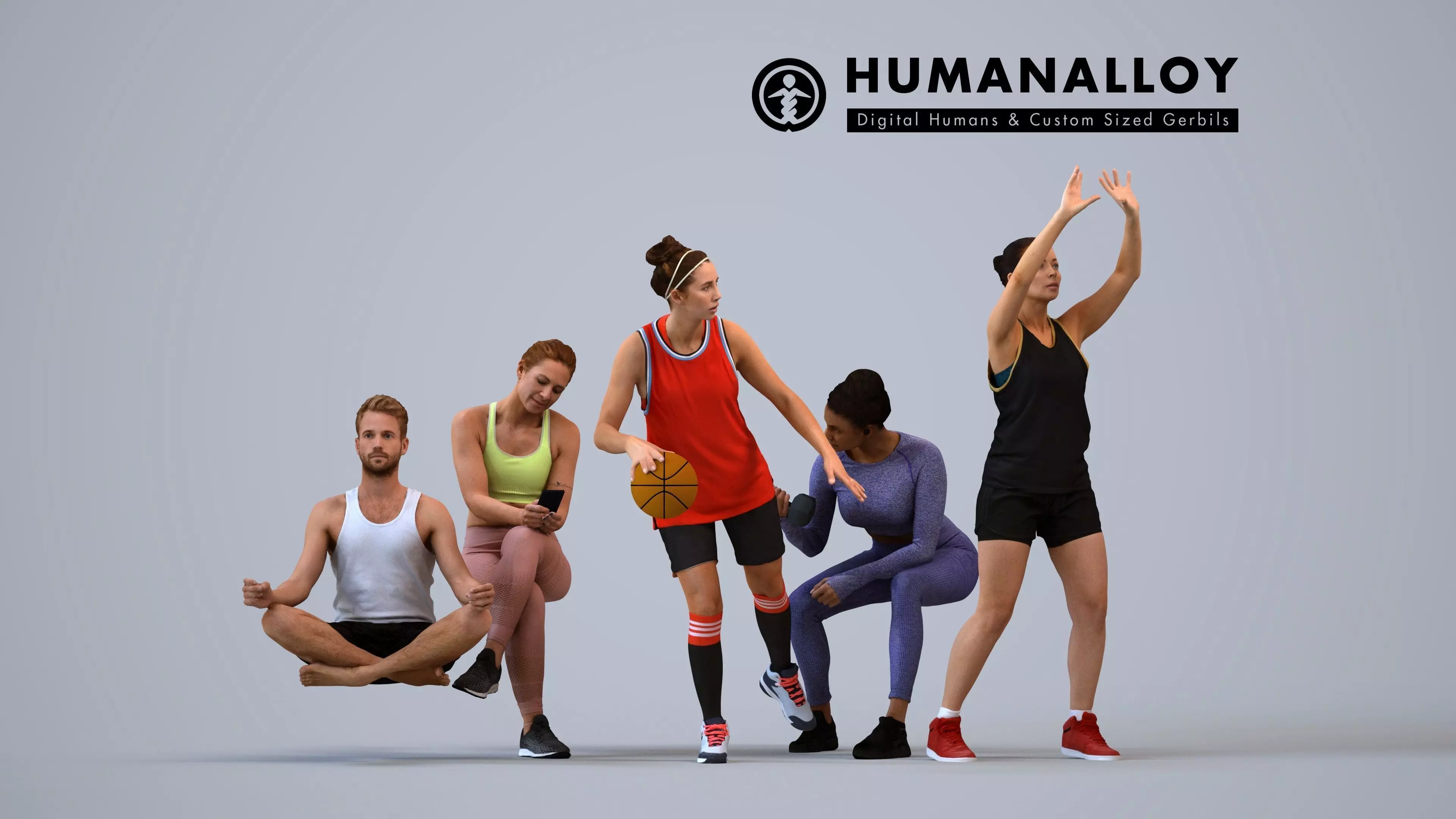 Basics0546 - A set containing 5 models of male and female 3D model