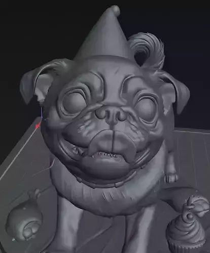 Pug Birthday Pug 82mm STL Cute Dog Miniature for 3D Print