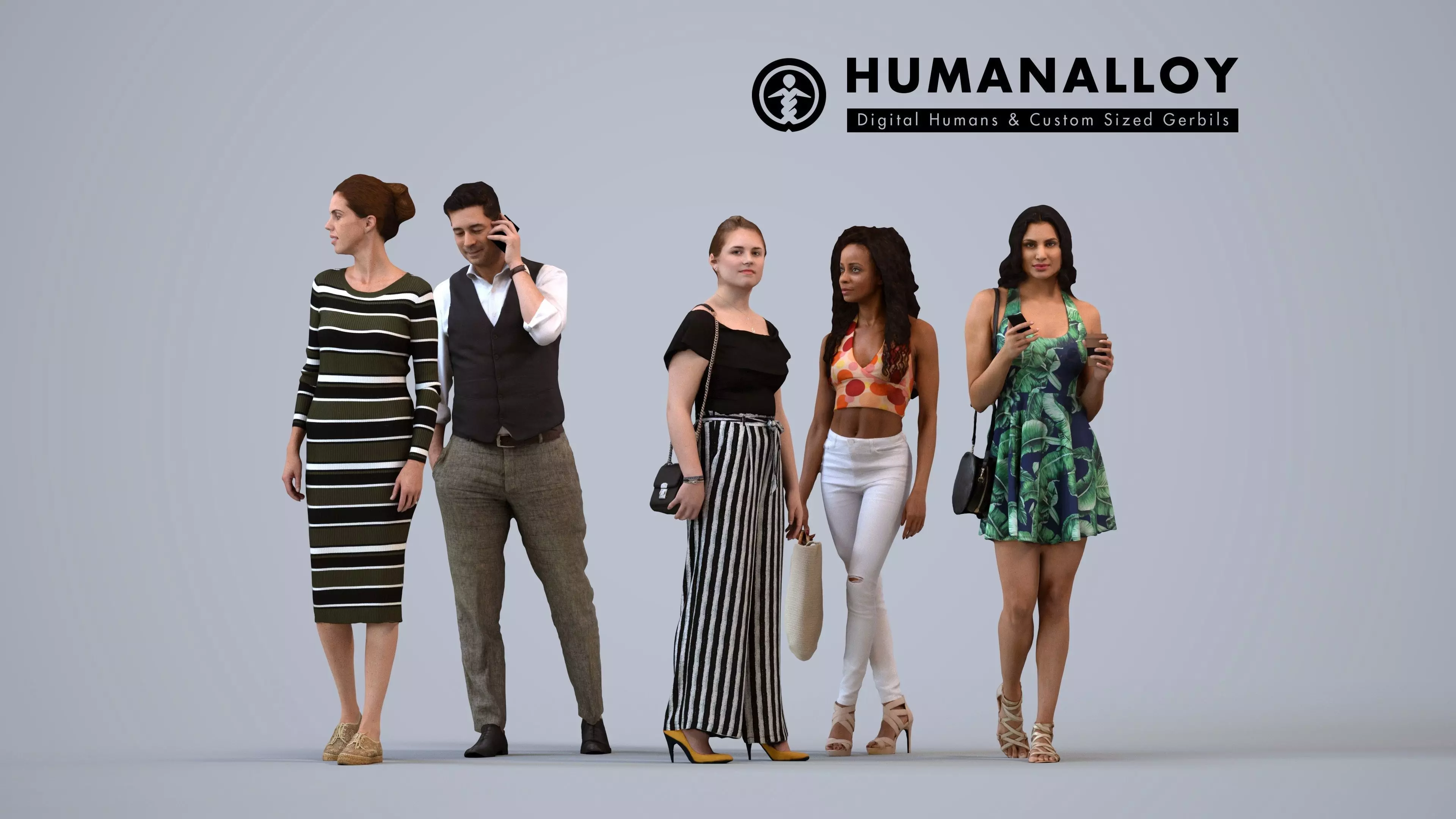 Basics0682 - A set containing 5 models of male and female 3D model