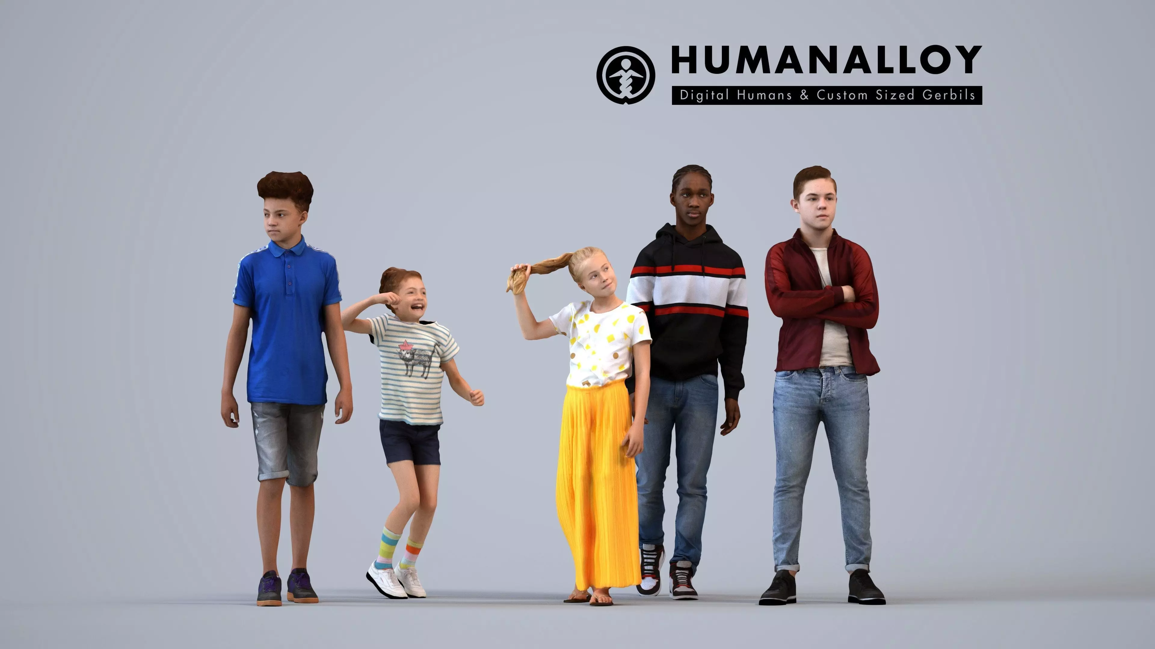Basics0737 - A set containing 5 models of male and female teens 3D model