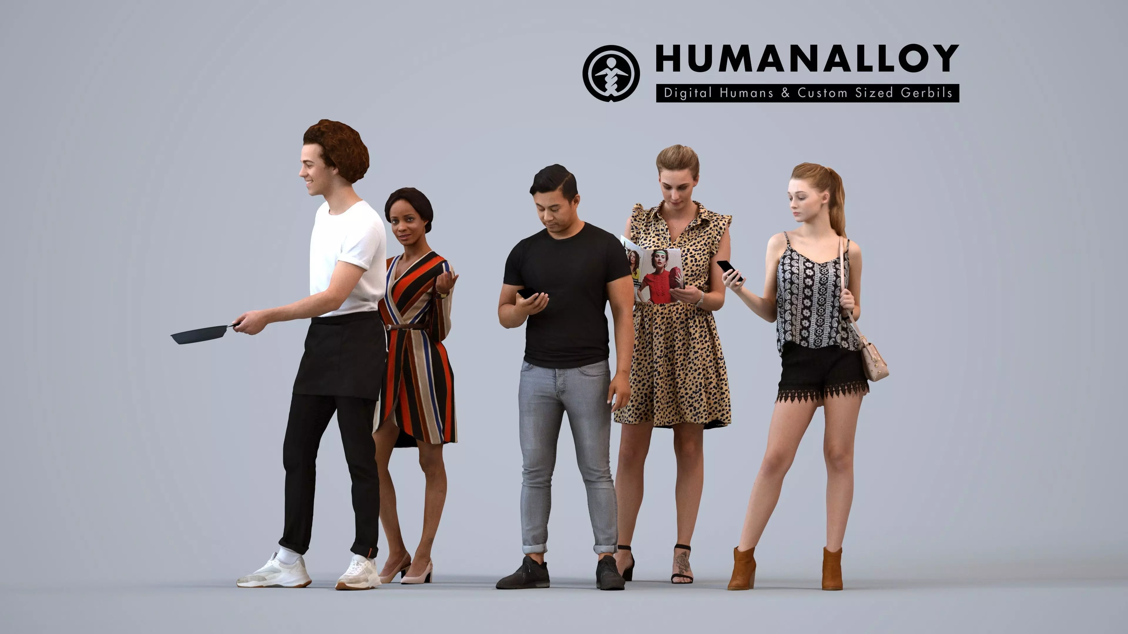 Basics0801 - A set containing 5 models of male and female 3D model