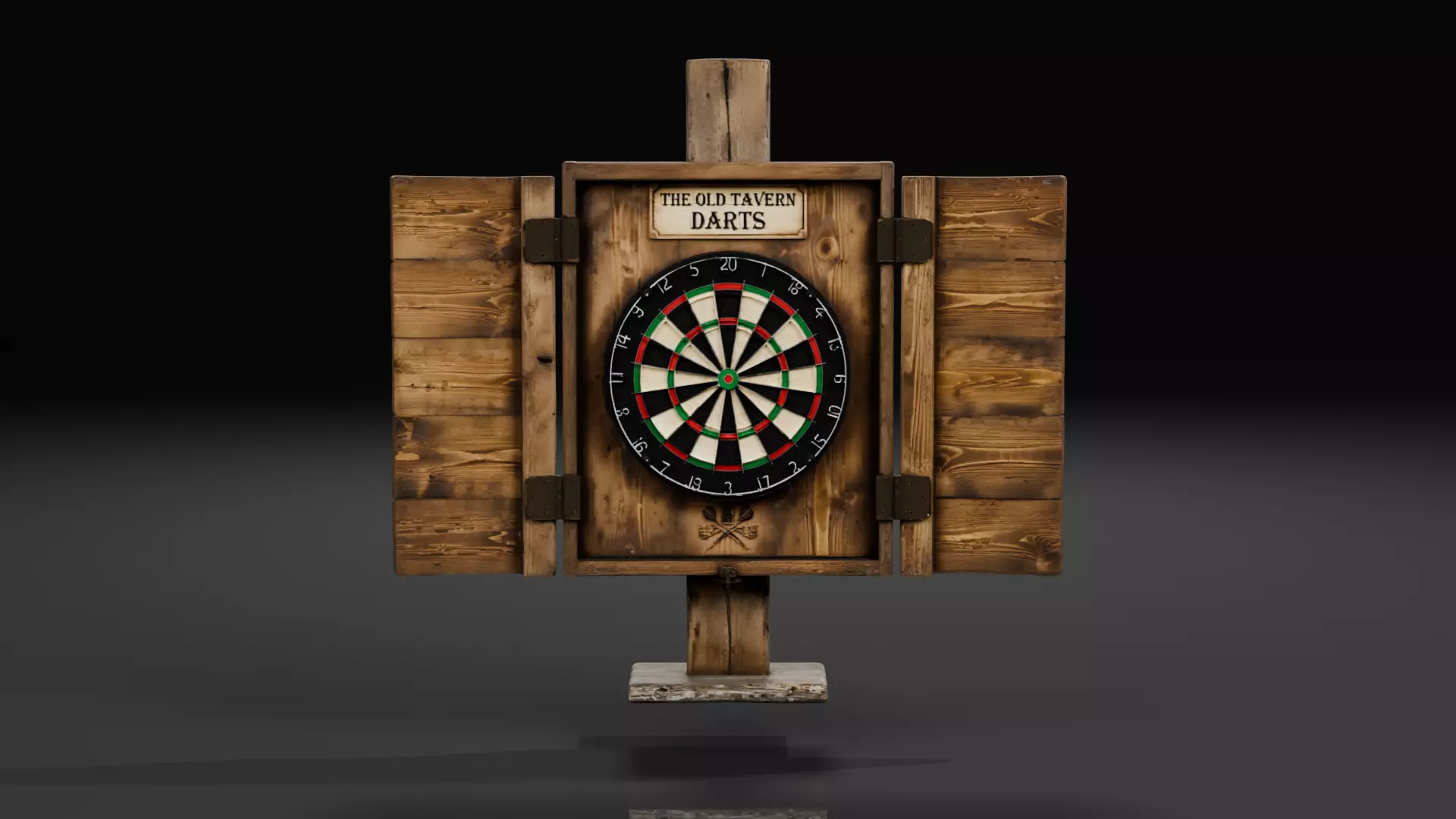 Classic Wooden Dart Board Cabinet PBR Free low-poly 3D model