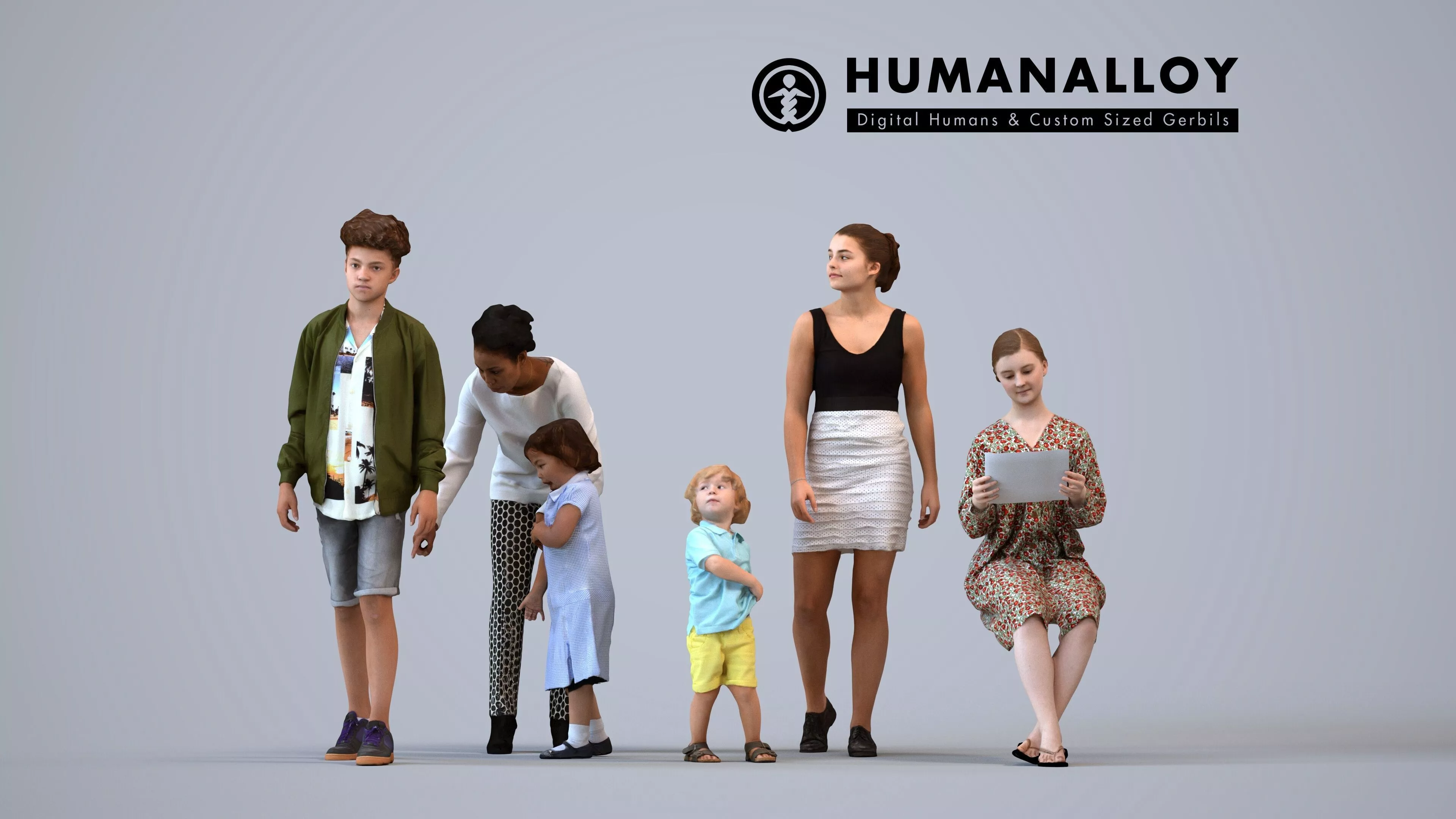 Basics0847 - A set containing 5 models of male and female teens 3D model
