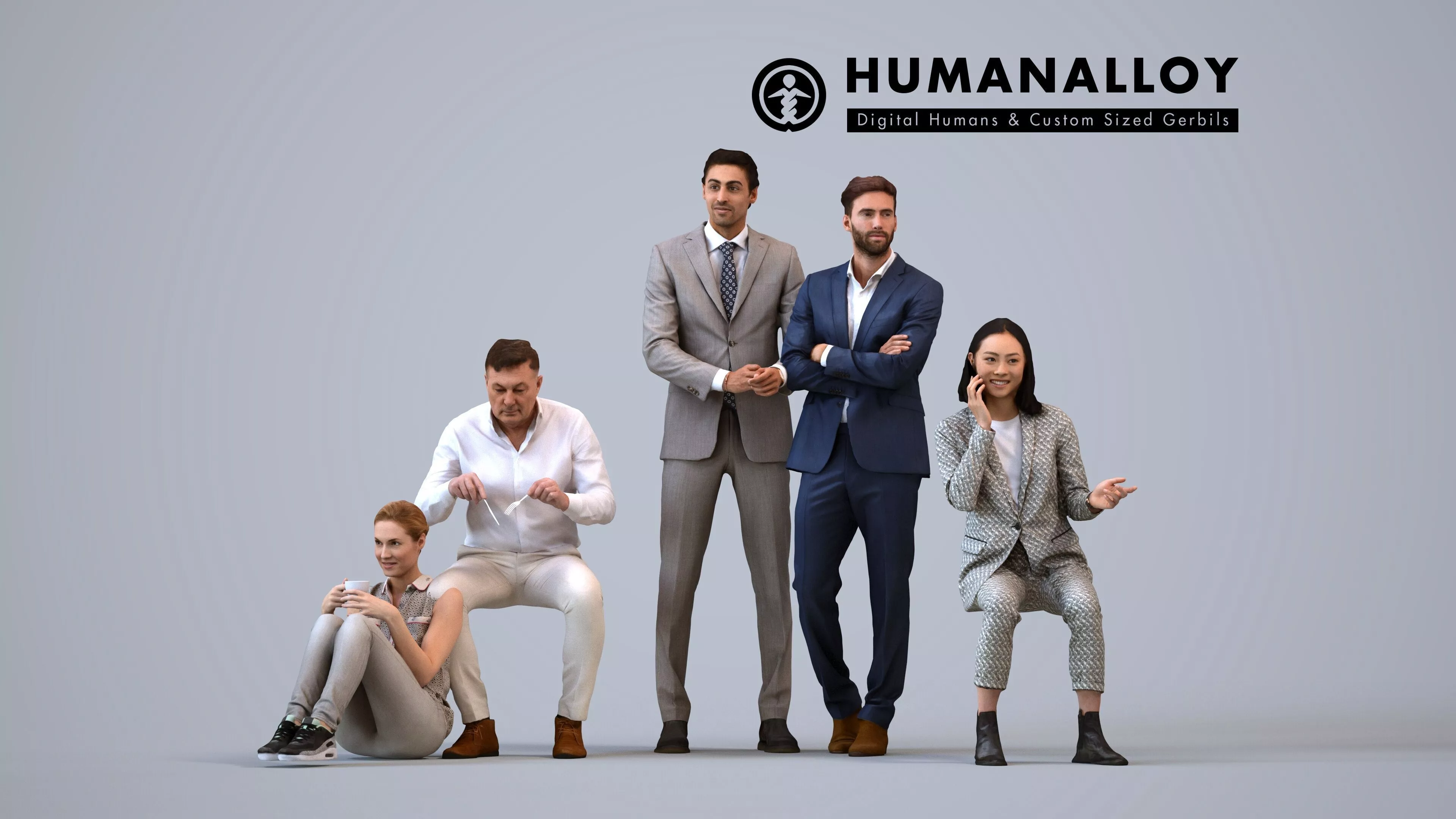 Basics0866 - A set containing 5 models of male and female 3D model