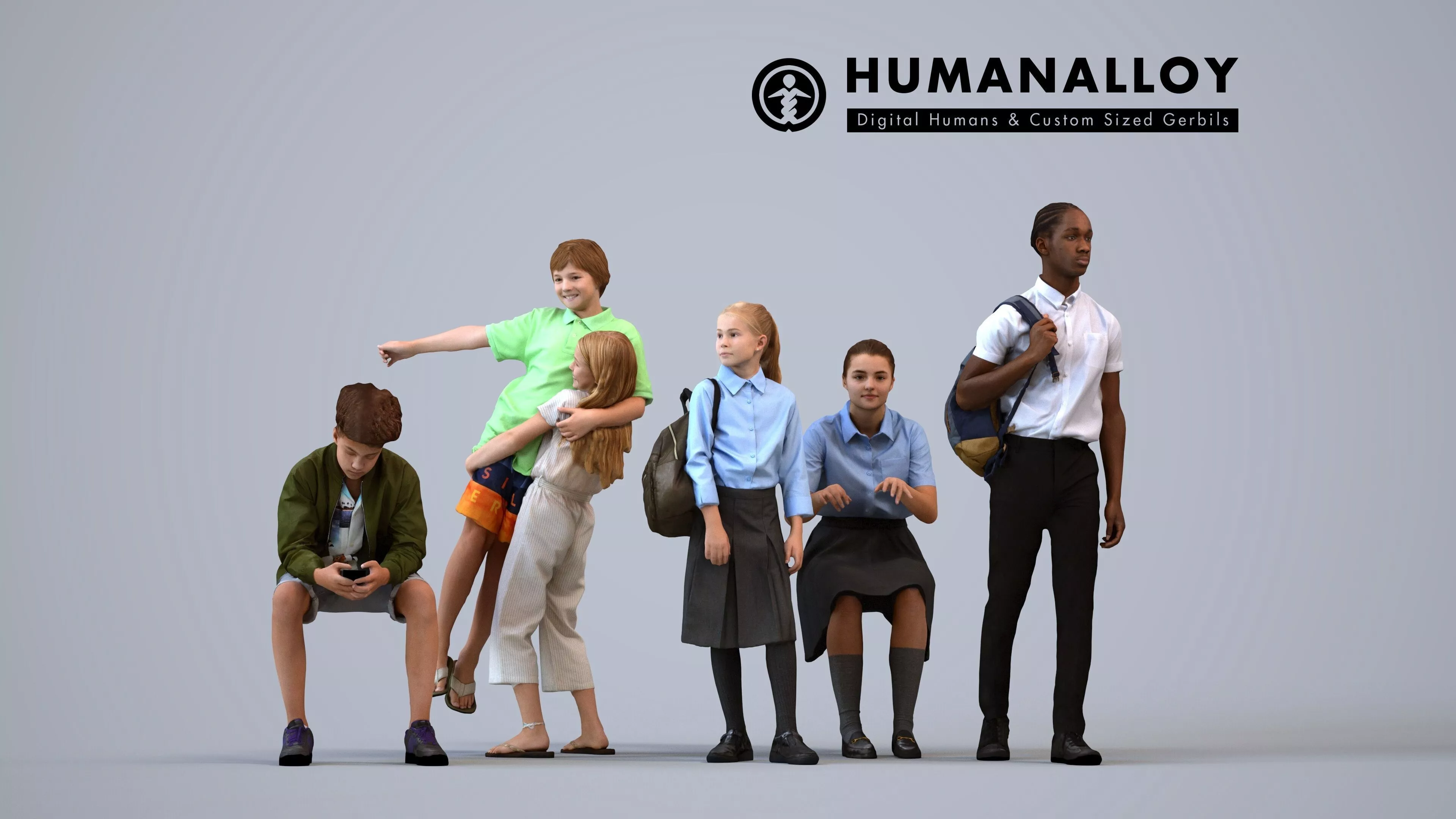 Basics0870 - A set containing 5 models of male and female teens 3D model