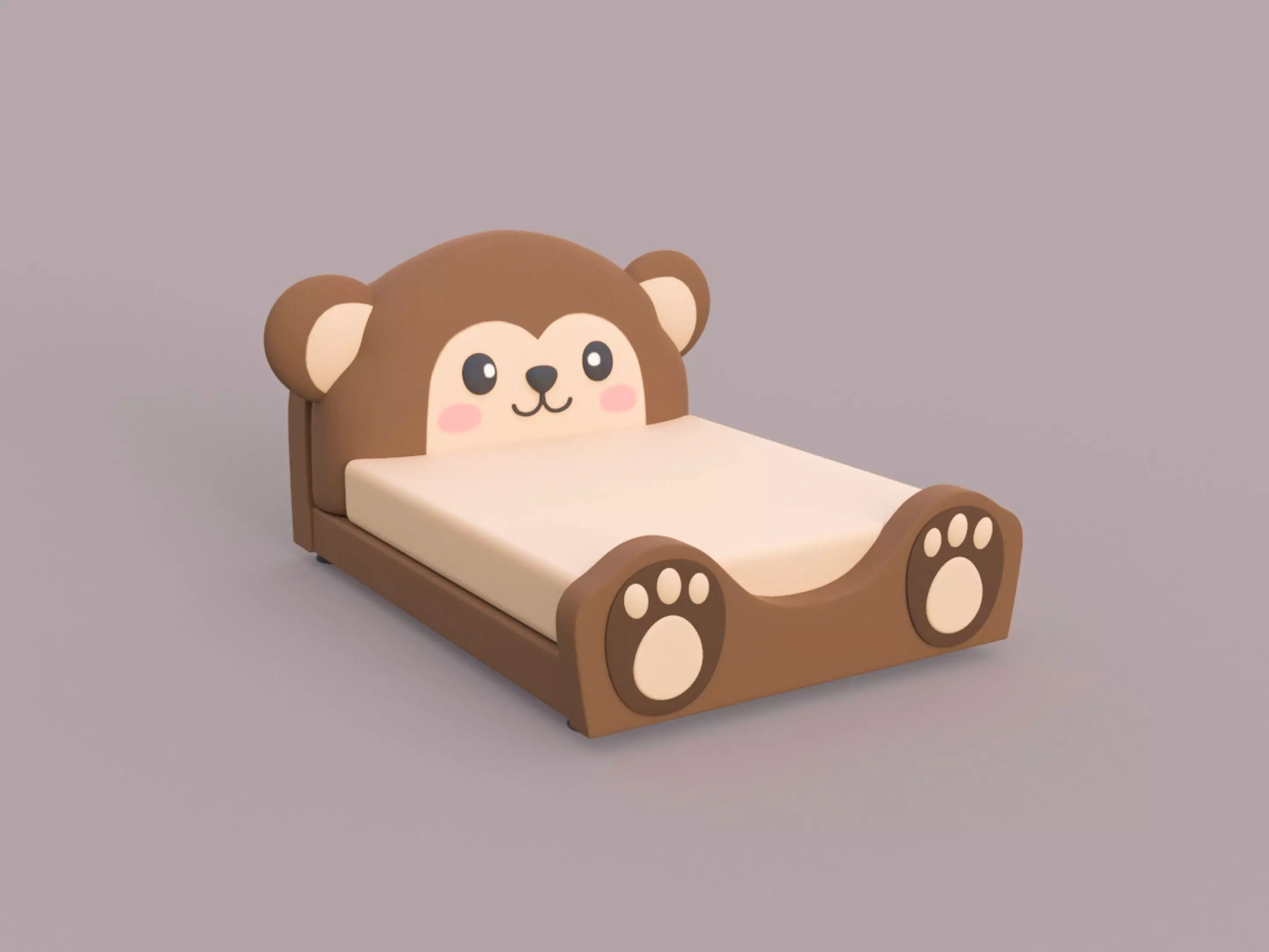 Cartoon Monkey Bed 3D Model for Kids Room Low-poly 3D model