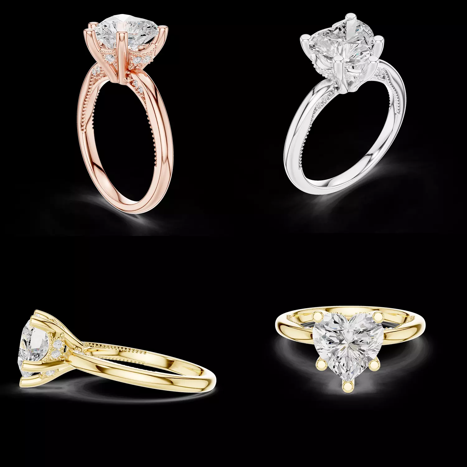 Heart Shape Solitaire Split Shank Ring CAD Model 3D print model