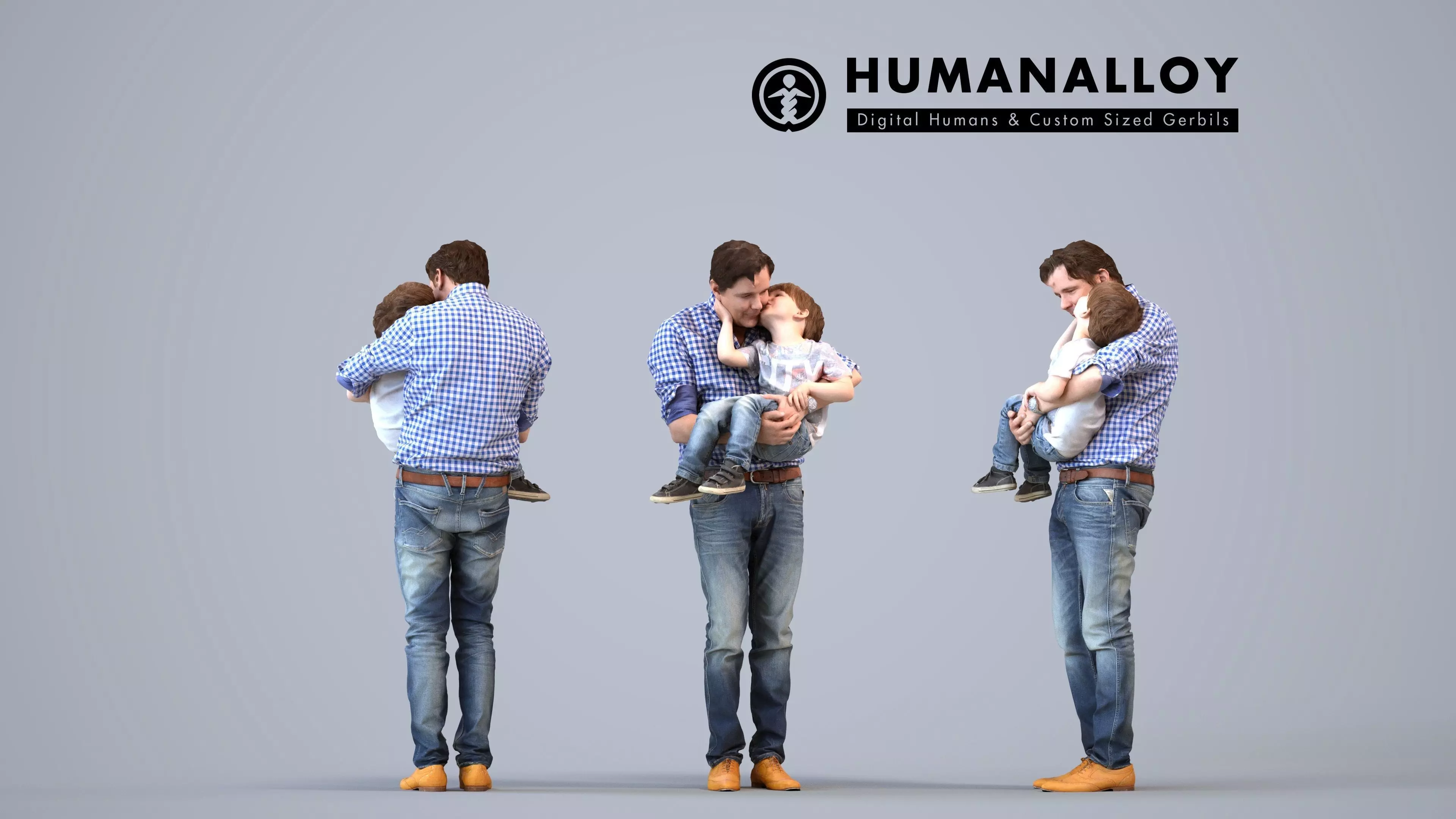 00034Joris002 - Adult Caucasian father and son bonding in 3D model