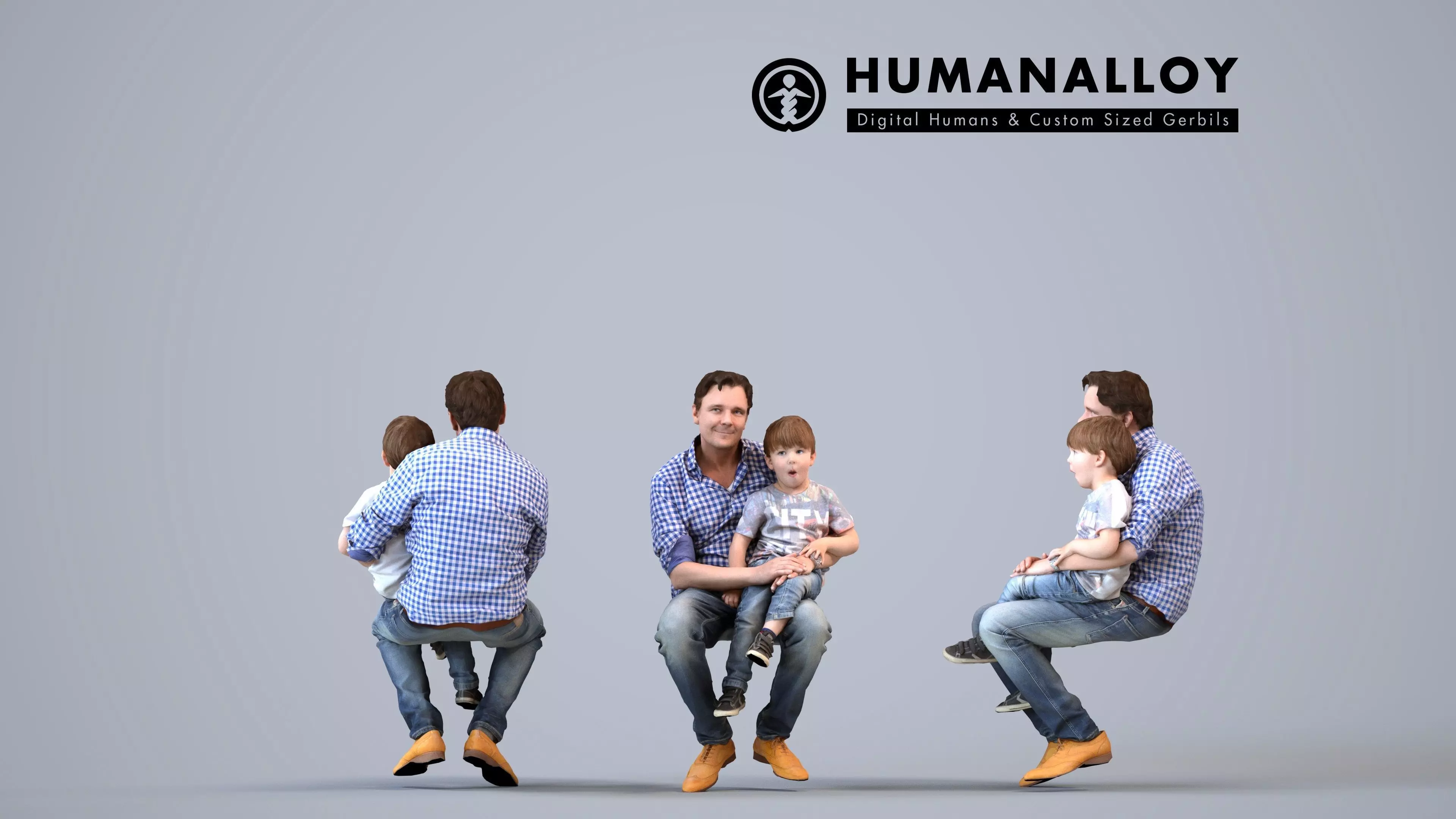 00034Joris004 - Adult Caucasian man sitting casually with child 3D model