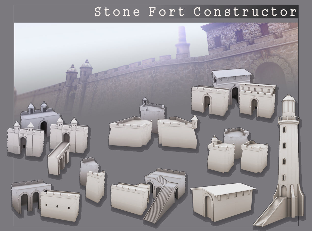 Stone Fort Constructor Low-poly 3D model_1