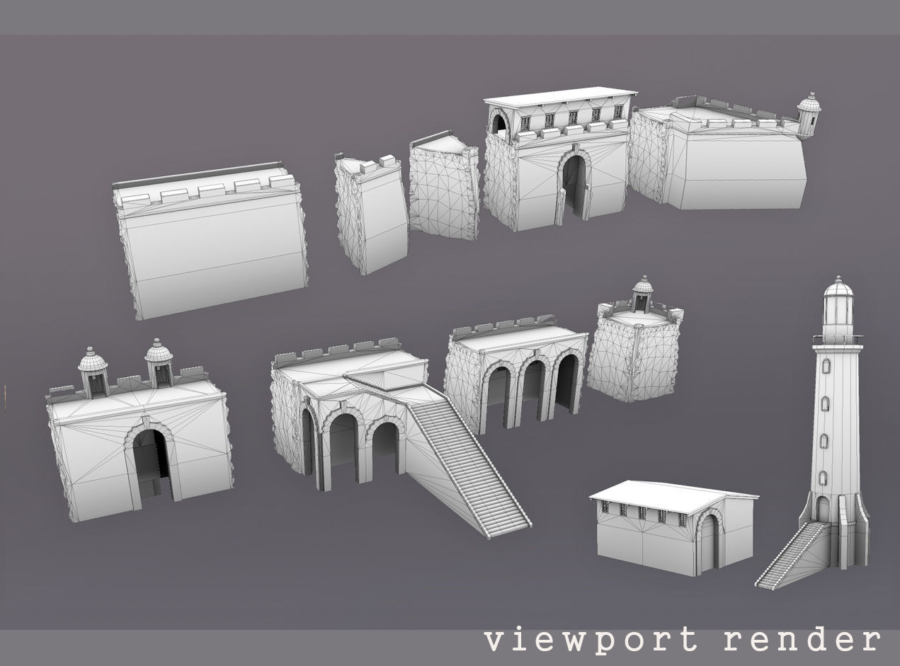 Stone Fort Constructor Low-poly 3D model_3