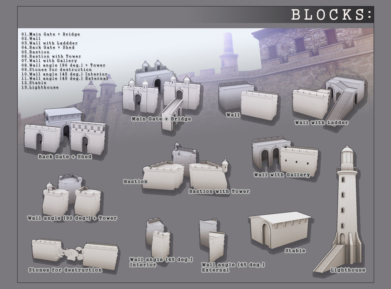 Stone Fort Constructor Low-poly 3D model_7