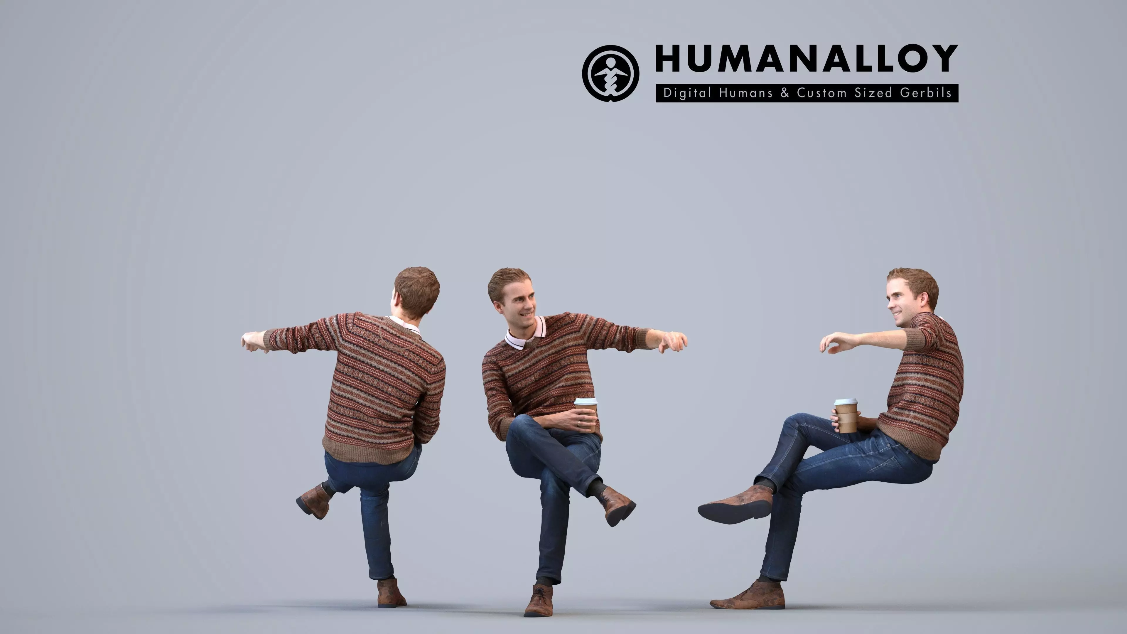 00058Jeffrey007 - Adult Caucasian man relaxing at home with 3D model
