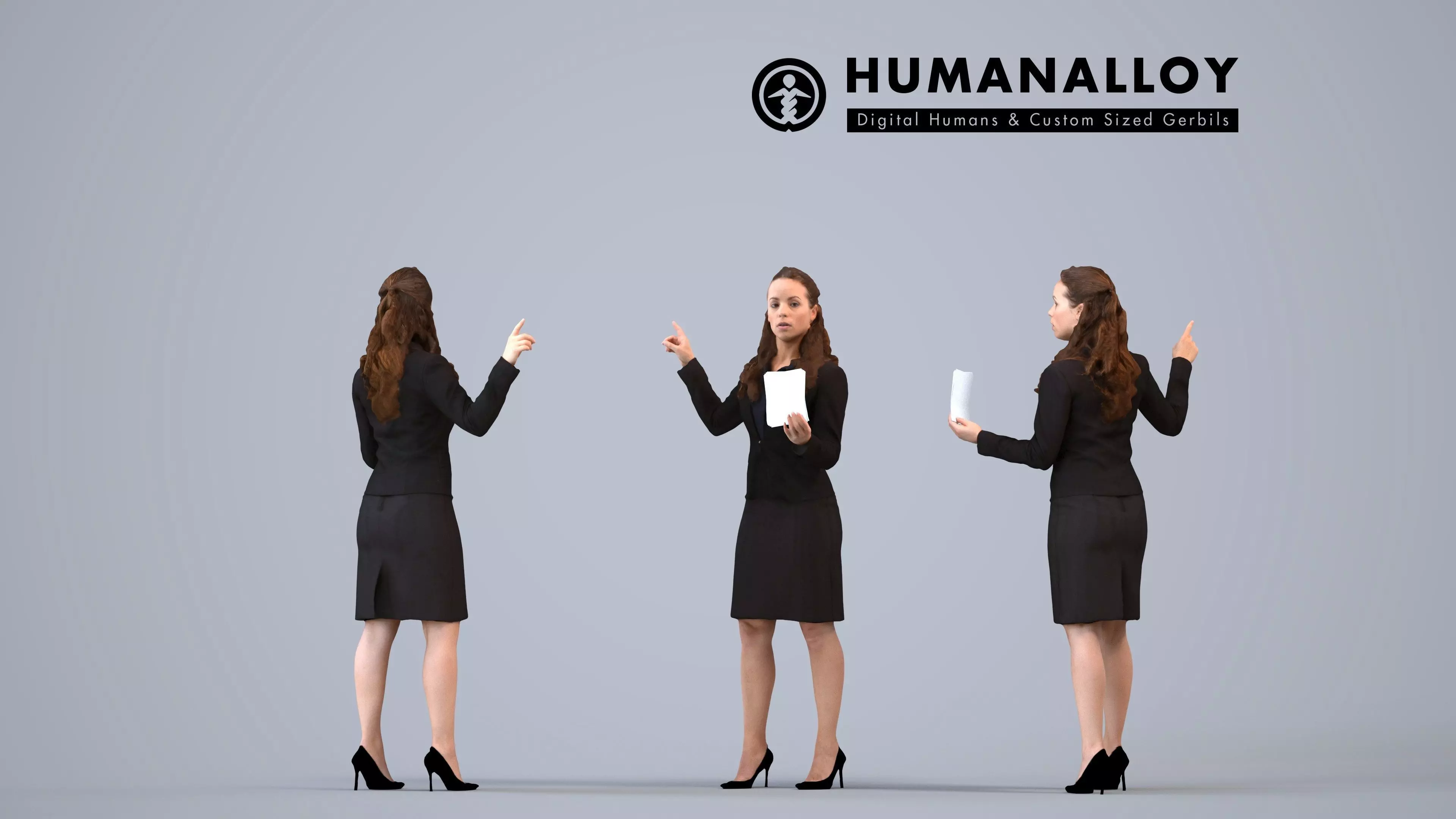 00059Karen008b - Adult Caucasian woman presenting in 3D model