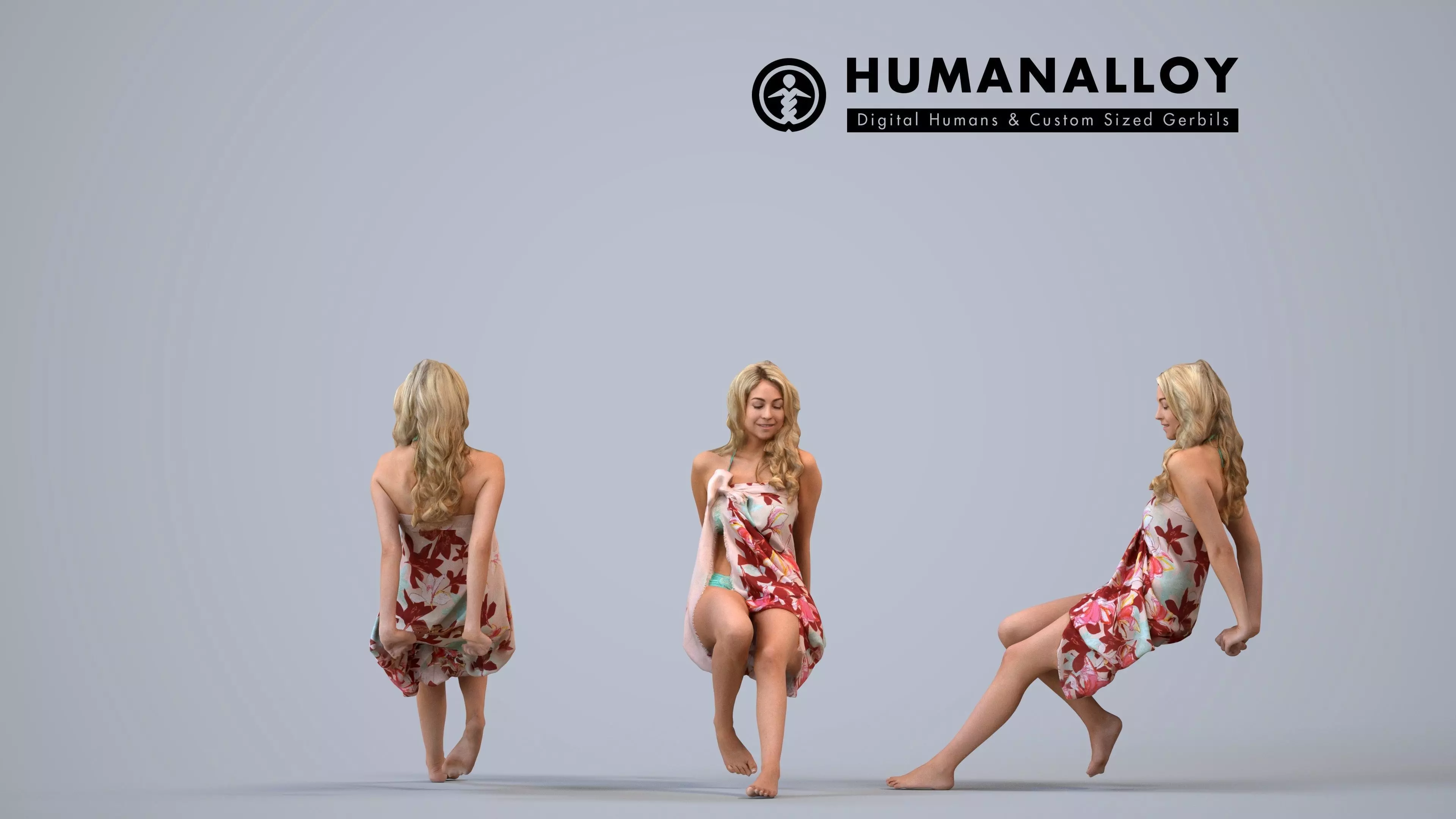 00063Maja003 - Adult Caucasian woman crouching and relaxing in 3D model