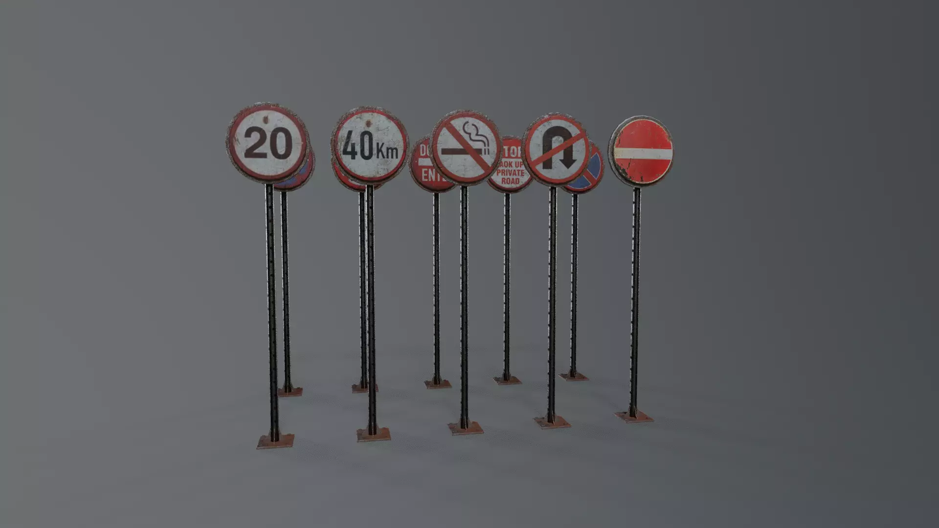 Rusty Traffic Road Sign Pack Low-poly 3D model