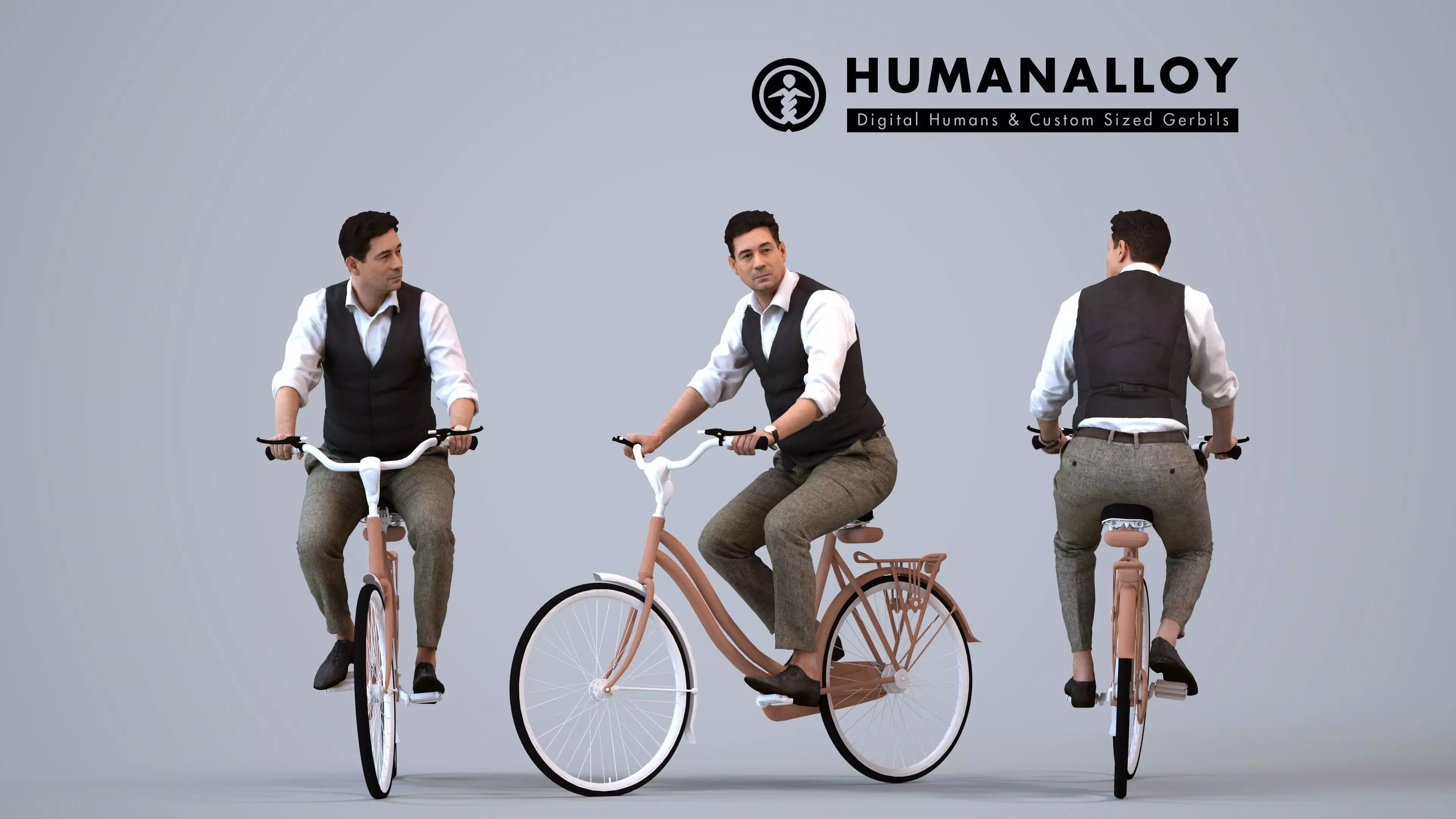00143Connor001 - Adult Caucasian man cycling in public wearing 3D model