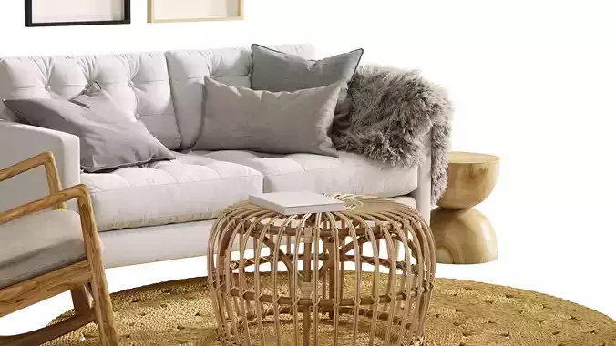 Boho Rattan Living Room 3D Set 3D model 6