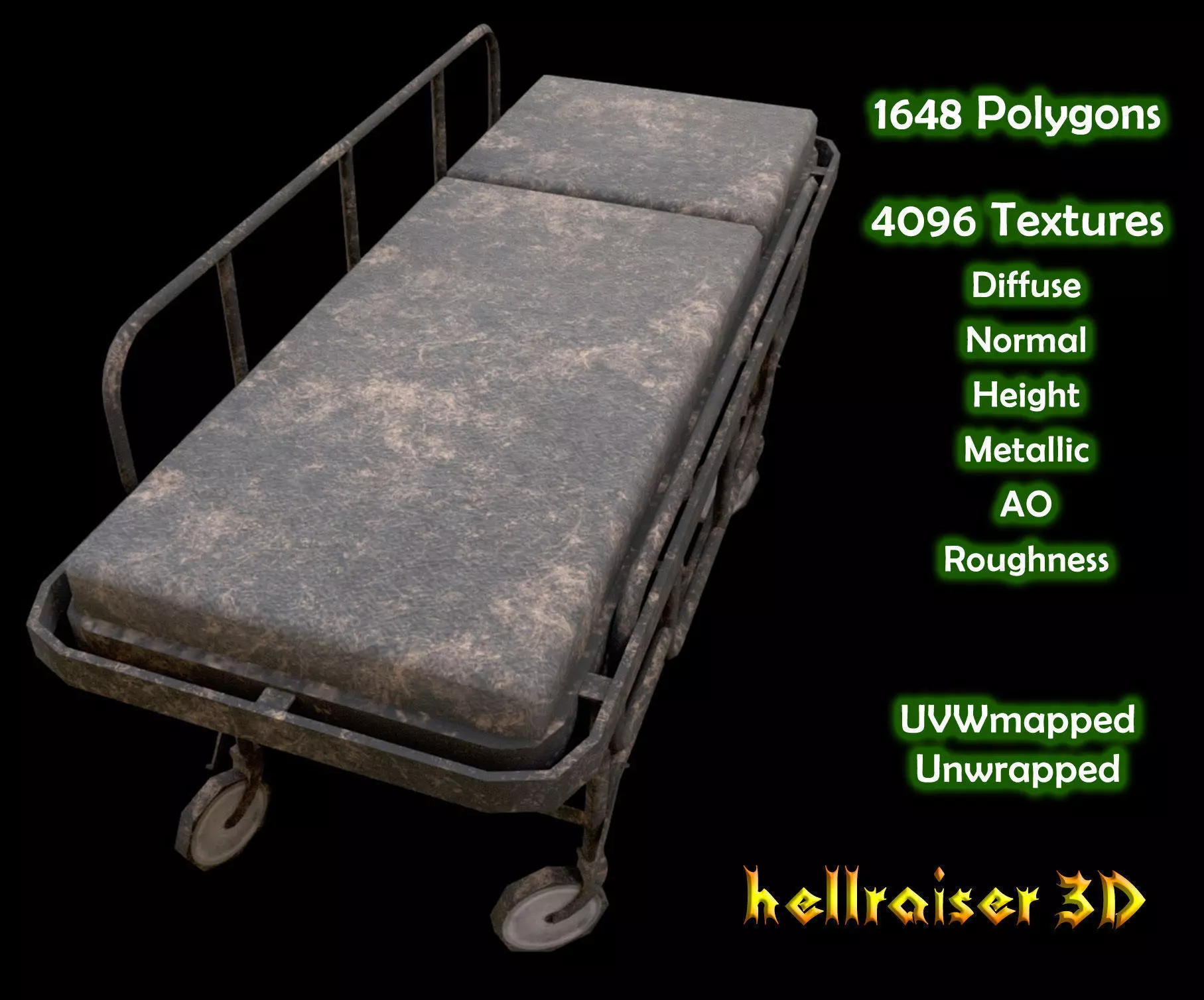 Gurney - PBR - Old Textured Low-poly 3D model_0