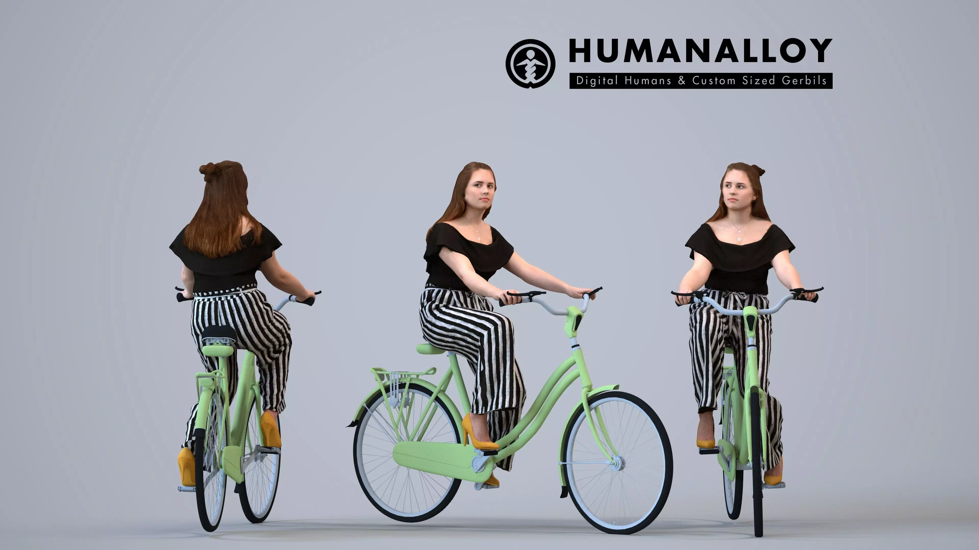 00196Louise001 - Adult Caucasian woman cycling through public 3D model