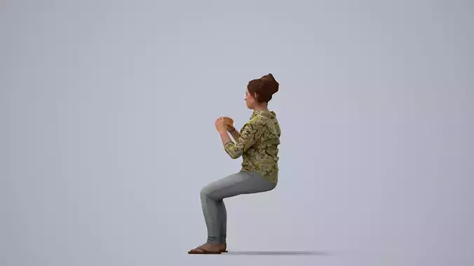 00203Lucian008 - Adult Caucasian woman sitting casually eating 3D model 2