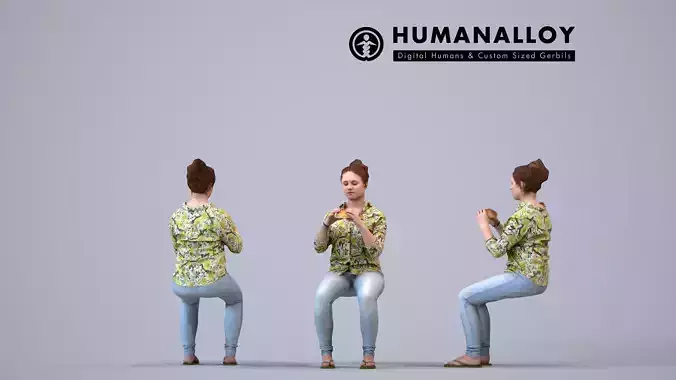 00203Lucian008 - Adult Caucasian woman sitting casually eating 3D model