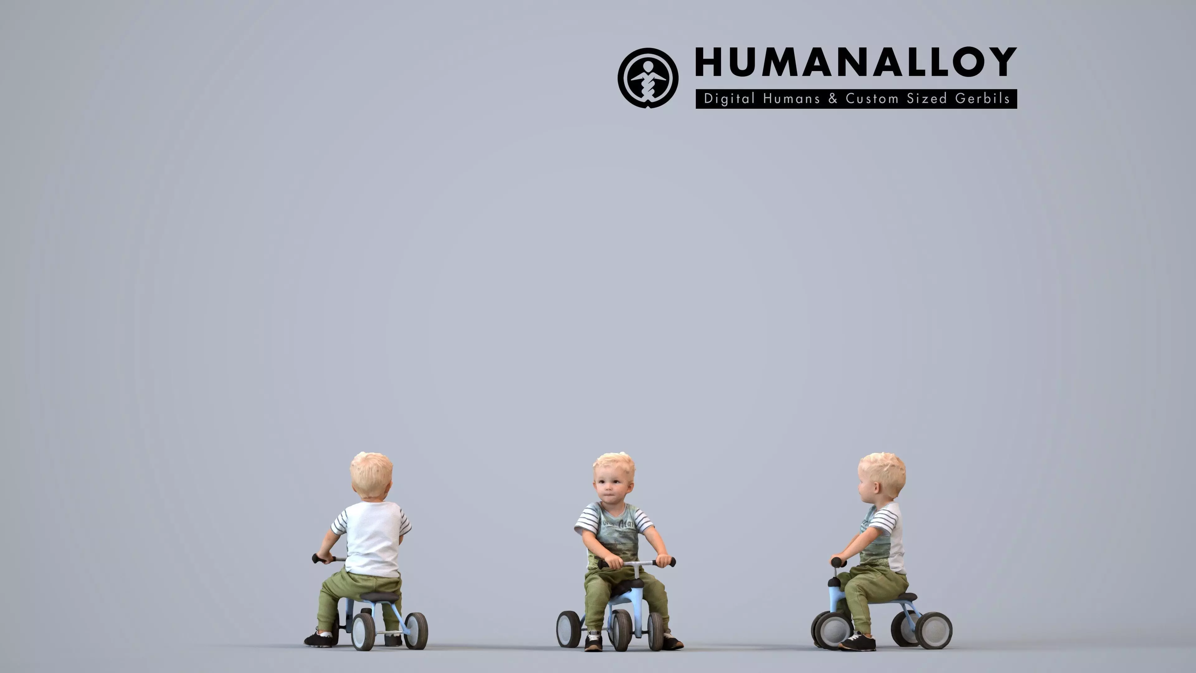 00205BarMaarten005 - Young Caucasian boy riding tricycle in 3D model