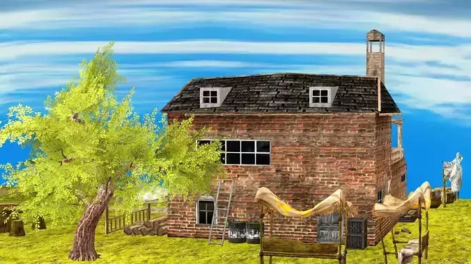 Fantasy Medieval Exclusive Village House 3D Model Low-poly 3D model 7