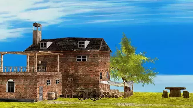 Fantasy Medieval Exclusive Village House 3D Model Low-poly 3D model 3