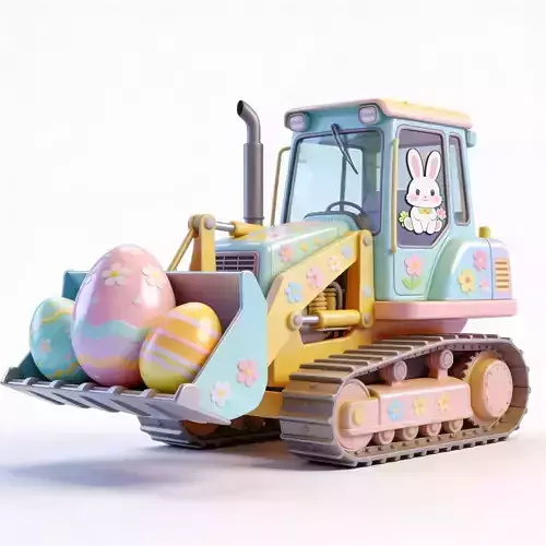 3D EASTER THEMED BULLDOZER WITH GIANT COLORFUL EGGS V01