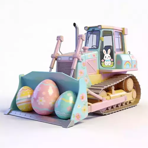 3D EASTER THEMED BULLDOZER WITH GIANT COLORFUL EGGS V02