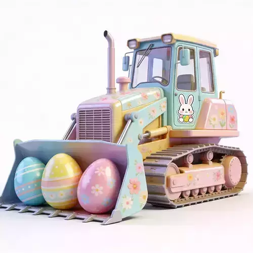 3D EASTER THEMED BULLDOZER WITH GIANT COLORFUL EGGS V03
