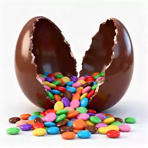 3D GIANT CHOCOLATE EASTER EGG WITH COLORFUL CANDY SURPRISE V02