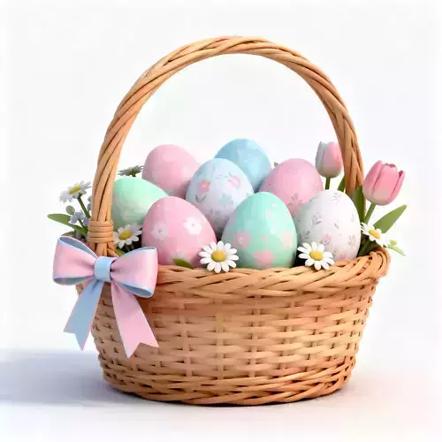 3D WOVEN EASTER BASKET WITH EGGS AND SPRING FLOWERS V02